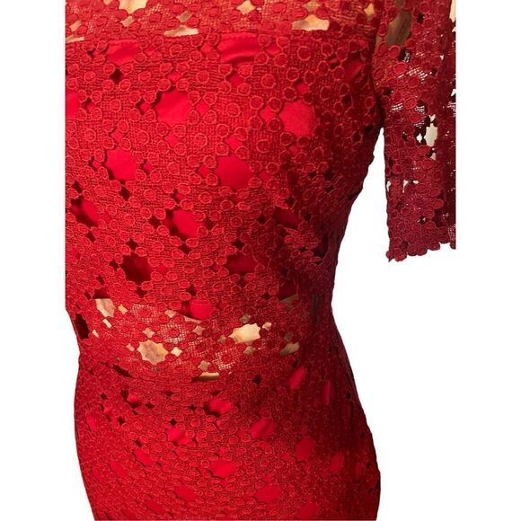 Lulus Burgundy Crochet Laced Bodycon Midi Dress Size S/ Party/ Cocktail/Formal - Picture 7 of 15
